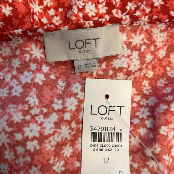 Loft Red Ditsy Floral Dress Midi Spaghetti Strap Drawstring Waist Size 12 - Picture 6 of 8